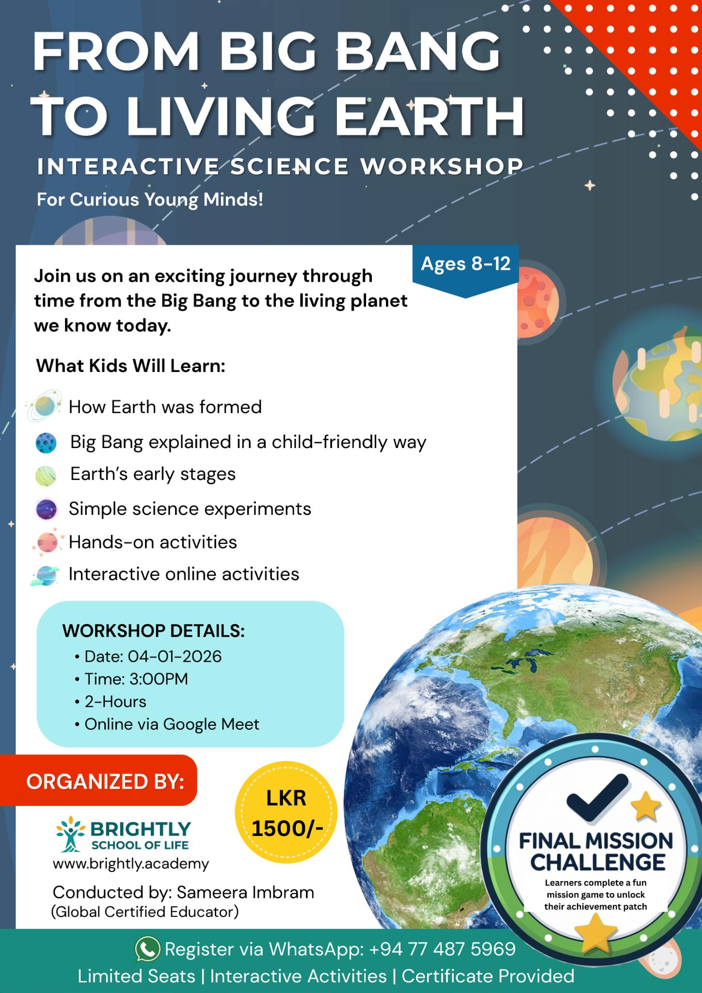 From Big Bang to Living Earth workshop poster